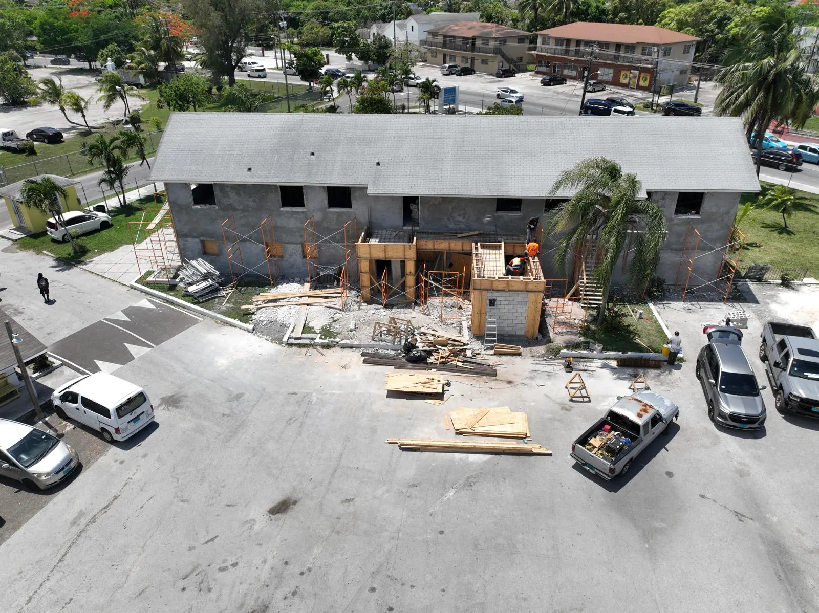 Aerial view of a two-storey commercial renovation