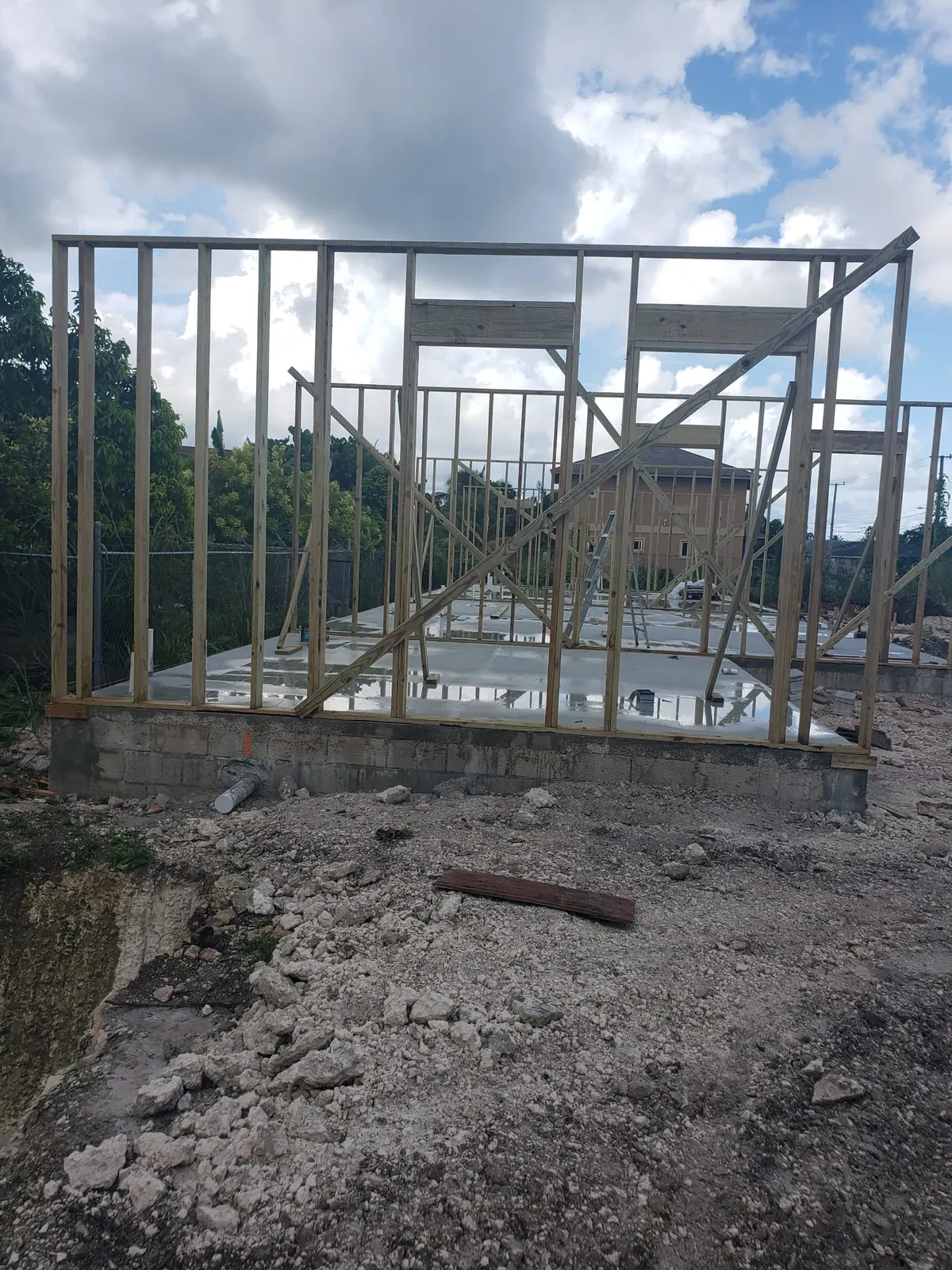 Timber wall framing in progress